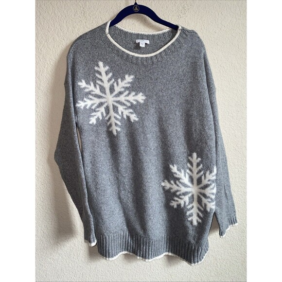 J Jill Sweater Womens Knit Snowflake Winter Holiday Cozy Cabin S Mountains Gray - Picture 1 of 8
